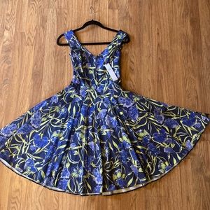 ModCloth Floral Cotton Swing Dress - Blue and Yellow Sz 4 Closet London NWT